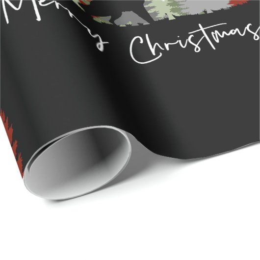 オオカミが森の中で陽気なクリスマスの木々の中で泣いている ラッピングペーパー (ロールコーナー)