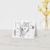 オオカミが樺の木の木々を覗き込む カード (黄色い花)