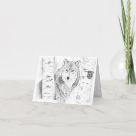 オオカミが樺の木の木々を覗き込む カード
