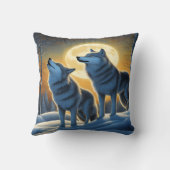 オオカミが満月の下で冬にハウリング クッション (裏面)