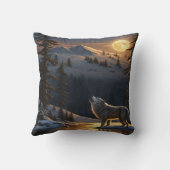 オオカミが満月の下で冬の景色をハウリング クッション (裏面)