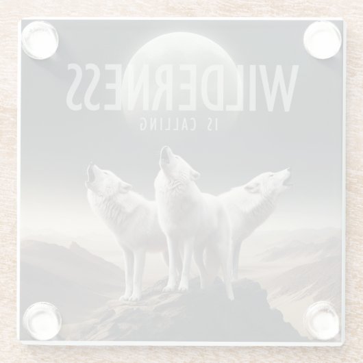 オオカミが満月の荒野で遠吠えしている ガラスコースター (裏面)