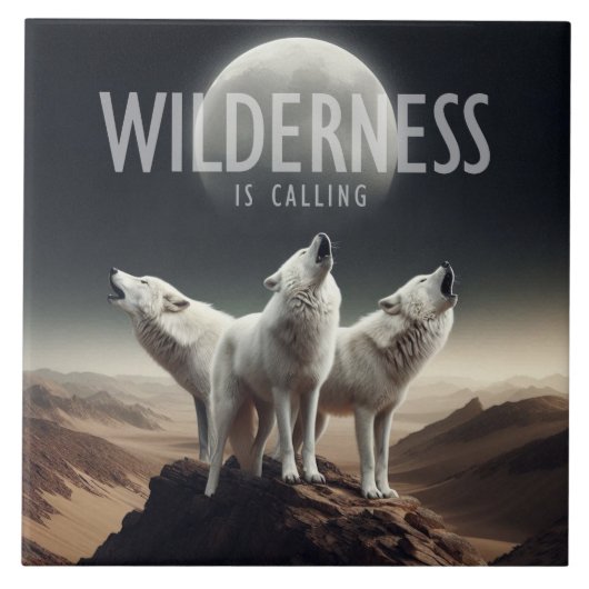 オオカミが満月の荒野で遠吠えしている タイル (正面)