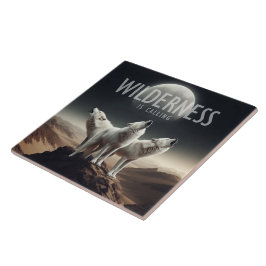 オオカミが満月の荒野で遠吠えしている タイル