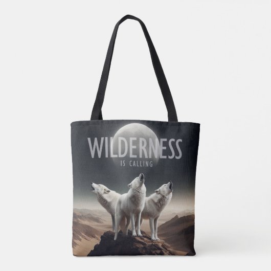 オオカミが満月の荒野で遠吠えしている トートバッグ (裏面)