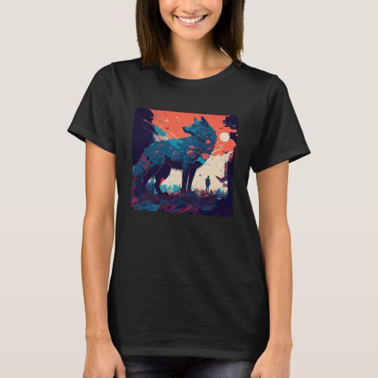 オオカミとオオカミの男性女性子供5 Tシャツ (正面)