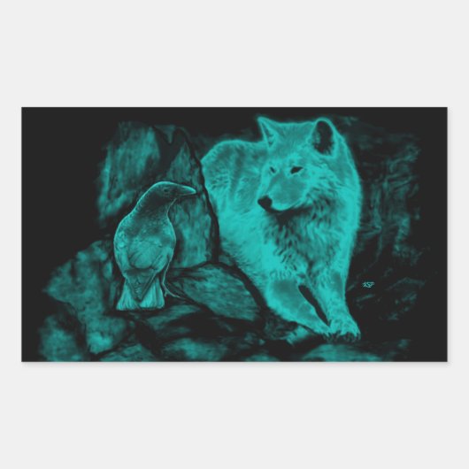オオカミとカラスが夜に 長方形シール (正面)