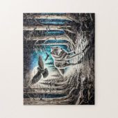 オオカミとカラスが月明かりの中 ジグソーパズル (縦)