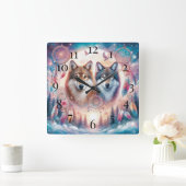 オオカミとドリームキャッチャー スクエア壁時計 (ホーム)