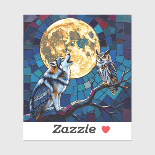 オオカミとフクロウのモザイクアート シール (シート)