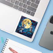 オオカミとフクロウのモザイクアート シール (ノートパソコンとiPhone)