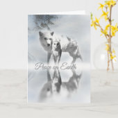 オオカミとフクロウの平和のクリスマスカード カード (黄色い花)