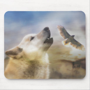 オオカミとホークの野生動物 マウスパッド