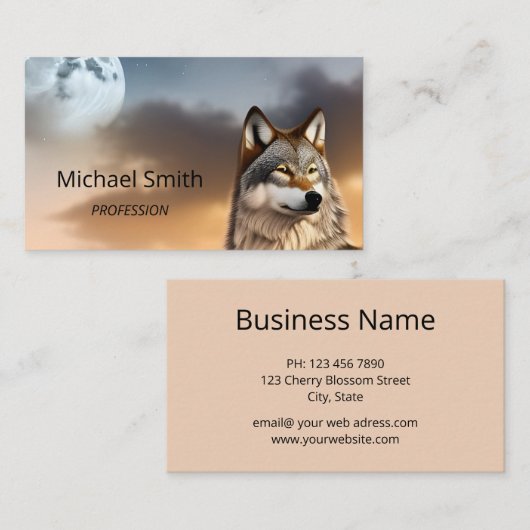 オオカミとムーンの自然写真 名刺 (正面/裏面)