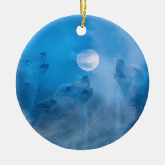 オオカミとムーン先住民アメリカの贈り物 セラミックオーナメント (正面)