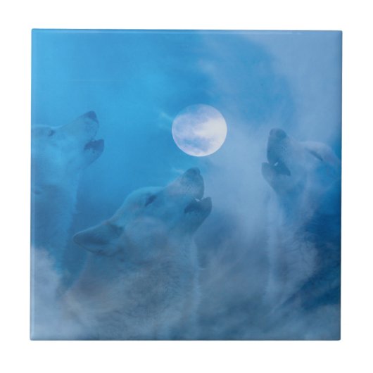 オオカミとムーン先住民アメリカの贈り物 タイル (正面)