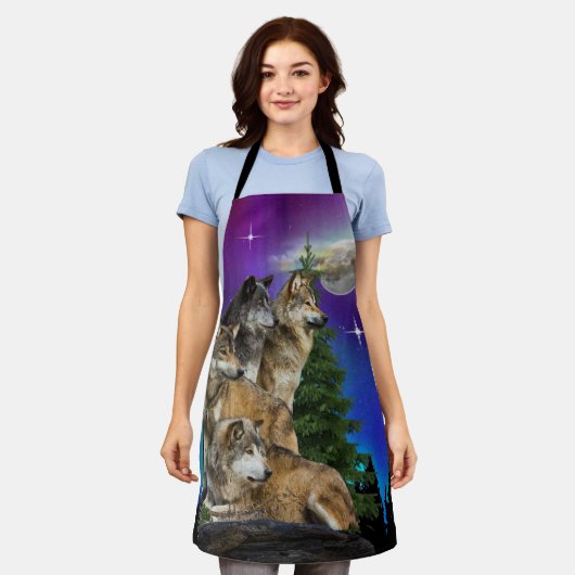 オオカミとムーン エプロン (着用した状態)