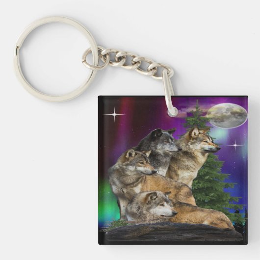 オオカミとムーン キーホルダー (正面)