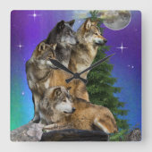 オオカミとムーン スクエア壁時計 (正面)