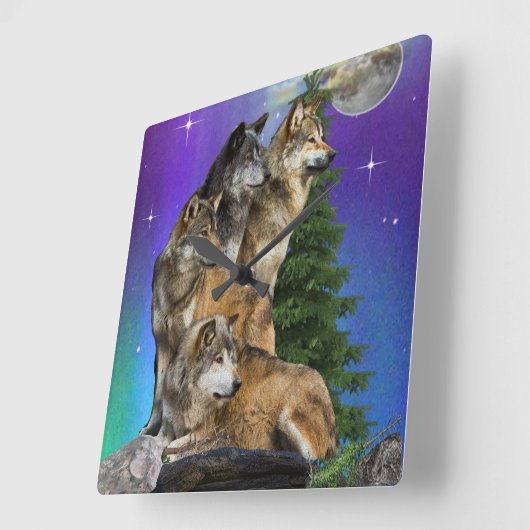 オオカミとムーン スクエア壁時計 (傾斜)