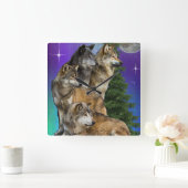 オオカミとムーン スクエア壁時計 (ホーム)