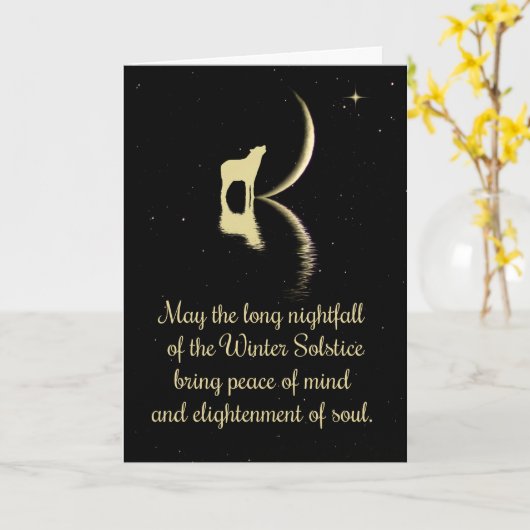 オオカミと三日月冬至の祝福 カード (黄色い花)