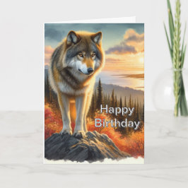 オオカミと夕焼け メンズ 誕生日カード カード