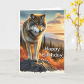 オオカミと夕焼け メンズ 誕生日カード カード (黄色い花)