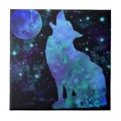 オオカミと満月 セラミック タイル - 絵画 (正面)