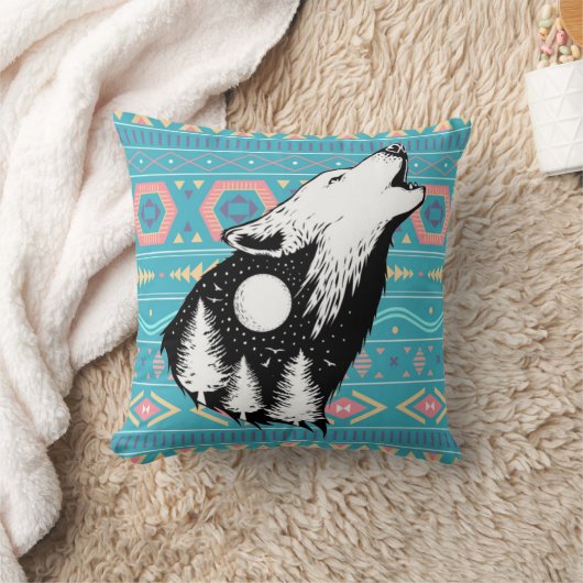 オオカミと自然 クッション (ブランケット)