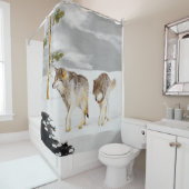 オオカミと雪の絵画オリジナル野生動物芸術 シャワーカーテン (インサイチュ)