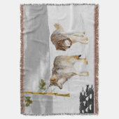 オオカミと雪の絵画オリジナル野生動物芸術 スローブランケット (正面縦)