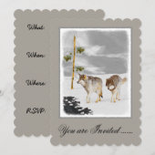 オオカミと雪の絵画オリジナル野生動物芸術 招待状 (正面/裏面)