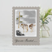 オオカミと雪の絵画オリジナル野生動物芸術 招待状 (スタンド正面)