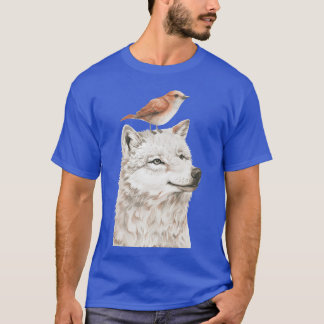 オオカミと鳥が可笑しい Tシャツ