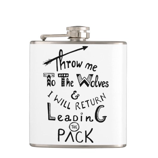 オオカミに私を投げろ!やる気を起こさせる引用文 フラスク (正面)