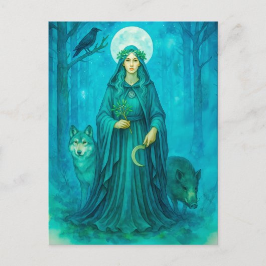 オオカミのイノシシとカラスを持つケルトの薬局 シーズンポストカード (正面)