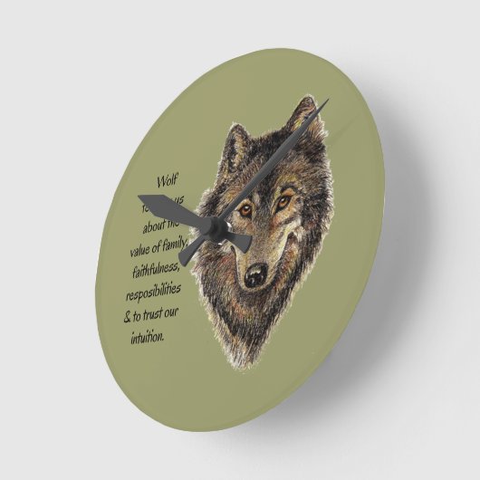 オオカミのトーテムの感動的な精神ガイド動物 ラウンド壁時計 (傾斜)