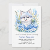 オオカミのブルーブリスフルウッドランドボーイ赤ちゃんシャワー 招待状 (正面)