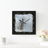 オオカミのブルームーン スクエア壁時計 (ホーム)