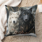 オオカミのペア クッション (ブランケット)