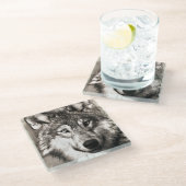 オオカミのポートレート ガラスコースター (アングル)