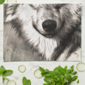 オオカミのポートレート キッチンタオル (折り畳み)