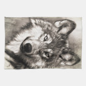 オオカミのポートレート キッチンタオル (横)