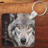オオカミの写真　名前入り キーホルダー (裏面)