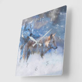 オオカミの冬の領土 スクエア壁時計 (傾斜)