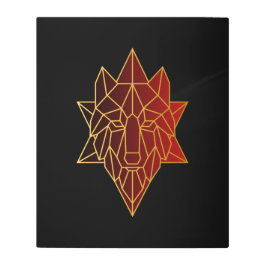 オオカミの動物の幾何学的金ゴールドと赤いグラデーション メタルプリント