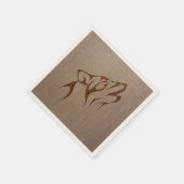 オオカミの吠え声が木に刻まれたデザイン スタンダードカクテルナプキン (角)