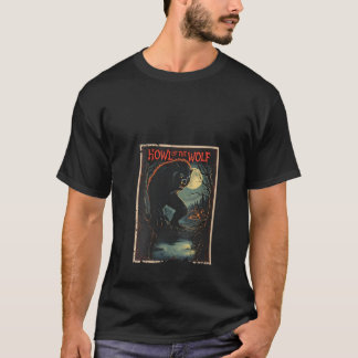 オオカミの女性のハウル人狼ヴィンテージホラーモ Tシャツ