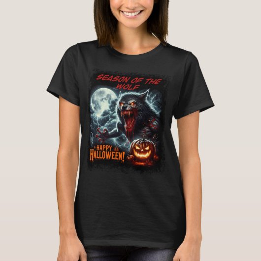 オオカミの季節 ハッピー ハロウィン Tシャツ (正面)